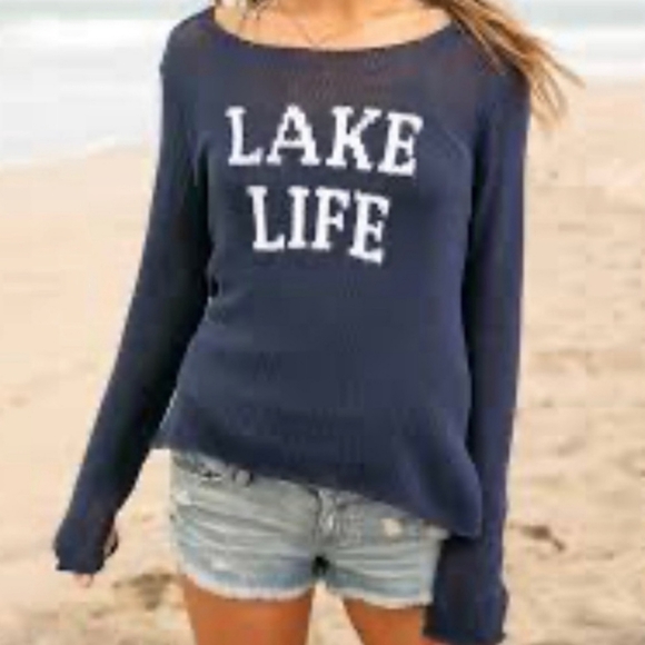 Wooden Ships LAKE LIFE Navy Sweater with White Words - Picture 4 of 16